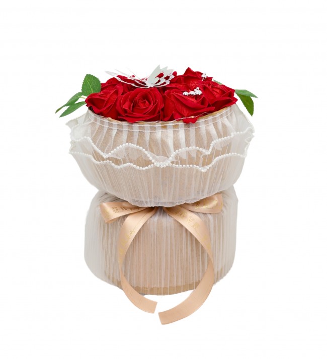 Sevdiklerinize Özel Kırmızı Güllü Tüllü Silindir Buket