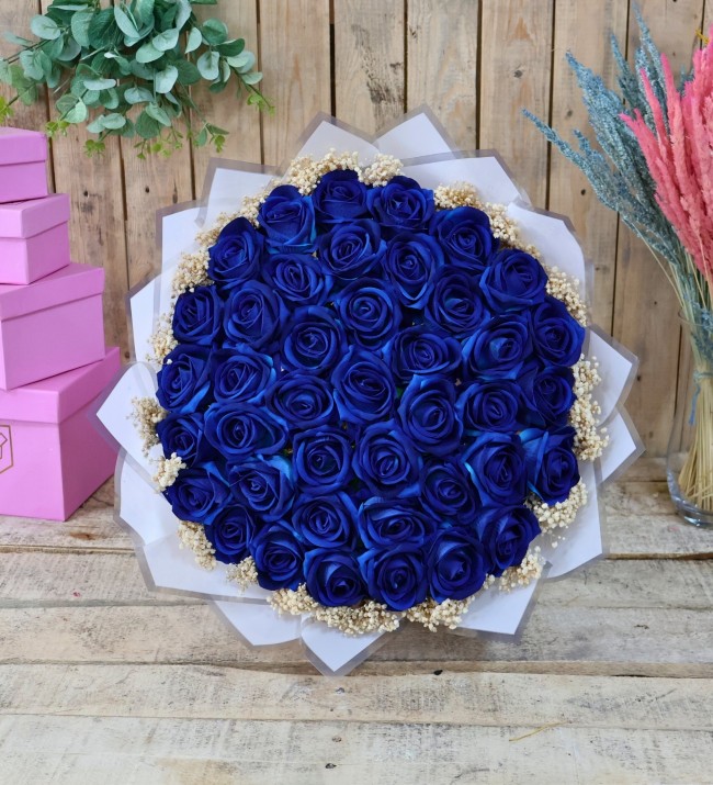 41 Kadife Güllü Cipsolu İsteme Çiçeği (Mavi)